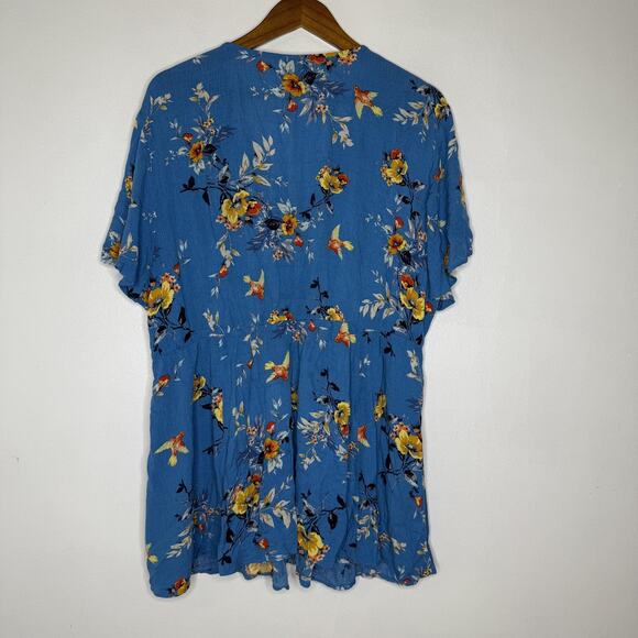 Torrid Tunic Top Womens 2X Blue Floral Short Sleeve Crochet Boho Peasant Blouse - Picture 5 of 7